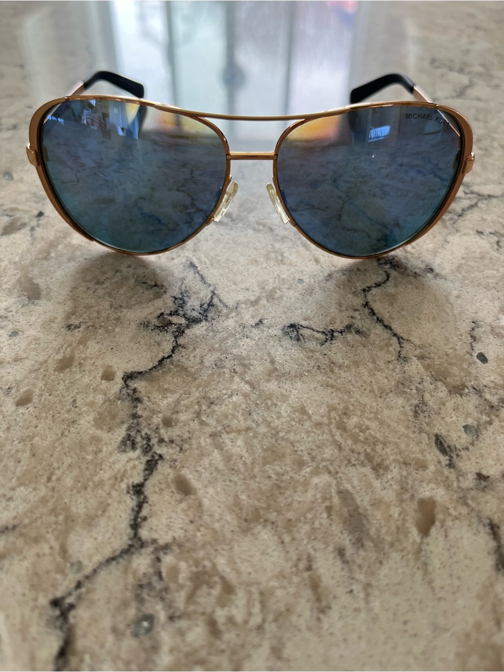 Michael Kors Gold Aviator Sunglasses with Blue Mirrored Lenses MK5004 Chelsea